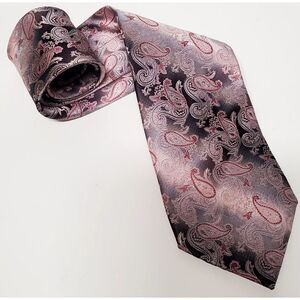 Pronto Uomo Necktie Paisley in Taupe/Pink/Rose 100% Silk Hand Made Tie